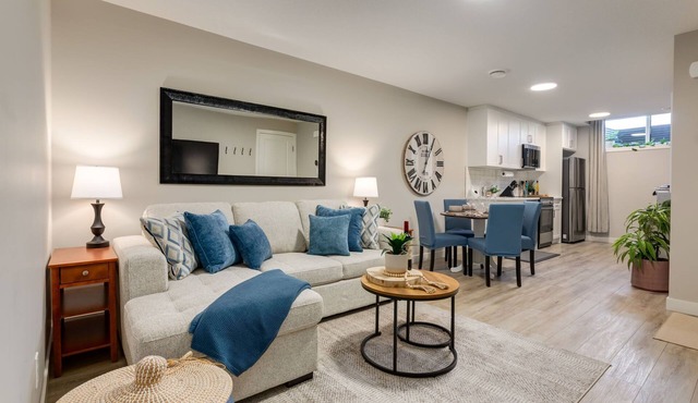 Newly Built Suite | Central Kitchen Laundry Soaktub Workspace in Calgary